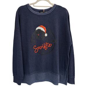 Buffalo Soft French Terry Crewneck Sweatshirt Merry Swiftmas Relaxed Fit Blue M